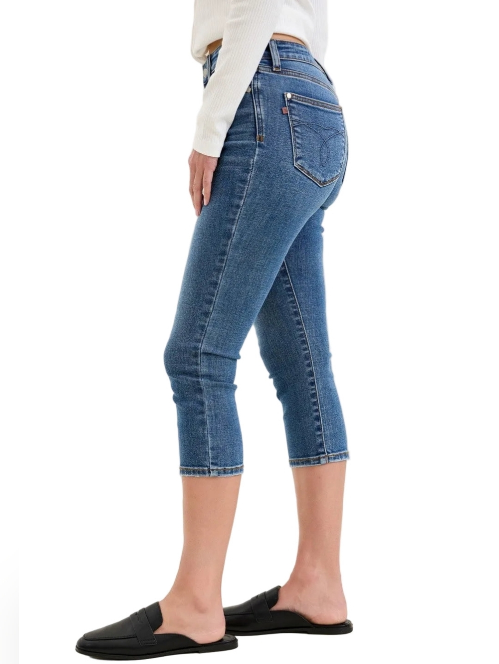 Judy Blue Mid-Rise Stretchy Slim Capri Length Pants Skinny Fit Blue Denim Jeans - Picture 9 of 11